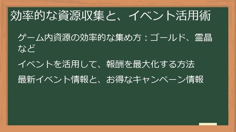 効率的な資源収集と、イベント活用術