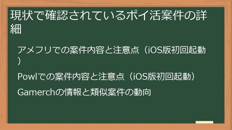 現状で確認されているポイ活案件の詳細