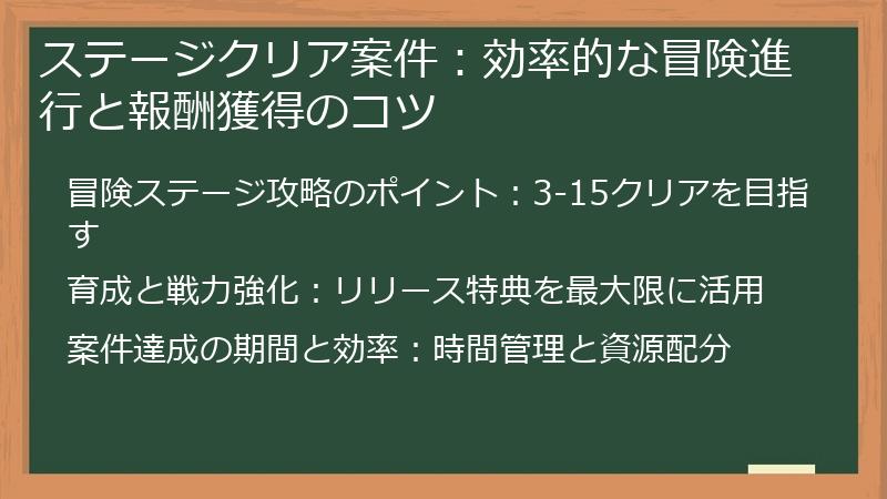 ステージクリア案件：効率的な冒険進行と報酬獲得のコツ
