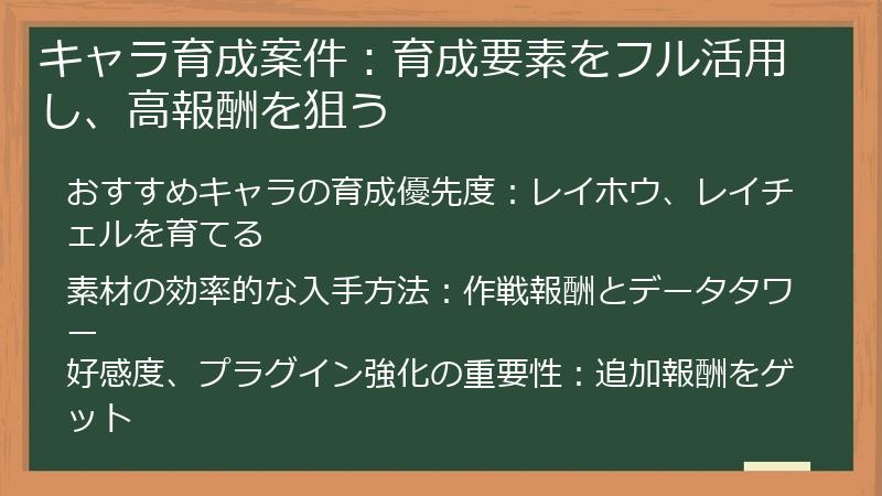 キャラ育成案件：育成要素をフル活用し、高報酬を狙う