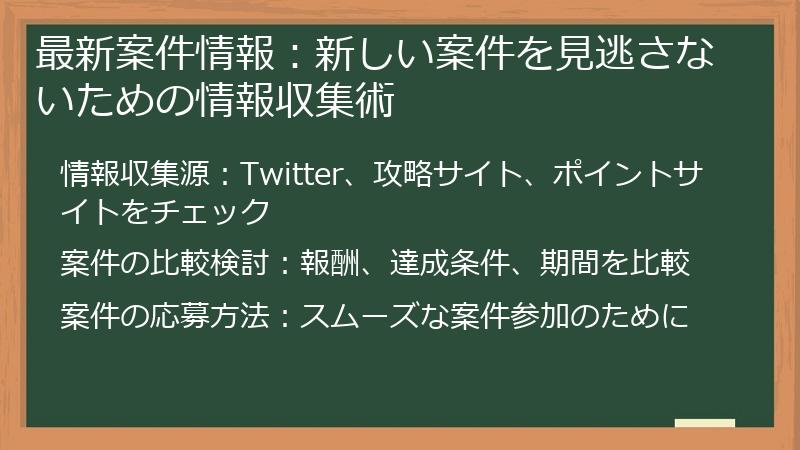 最新案件情報：新しい案件を見逃さないための情報収集術
