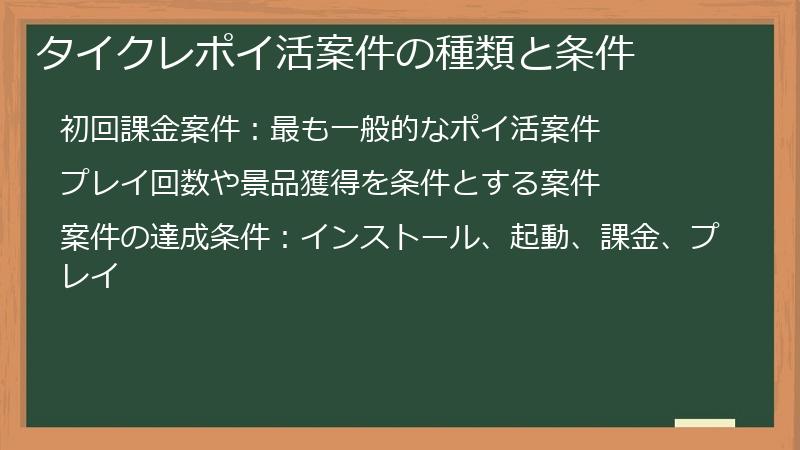 タイクレポイ活案件の種類と条件