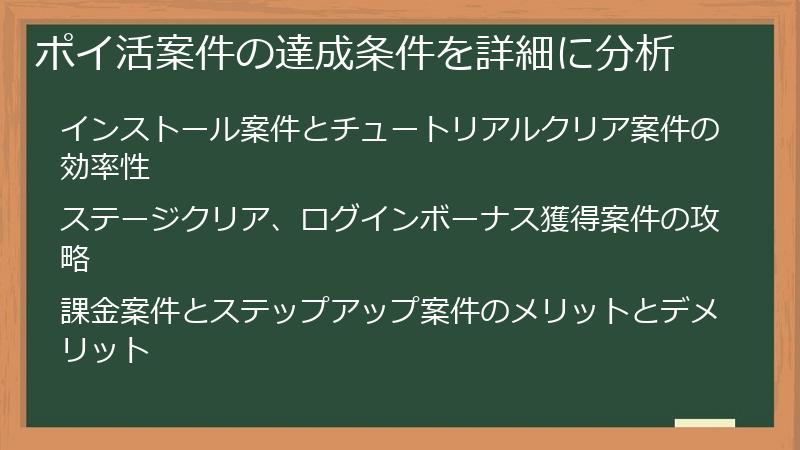 ポイ活案件の達成条件を詳細に分析