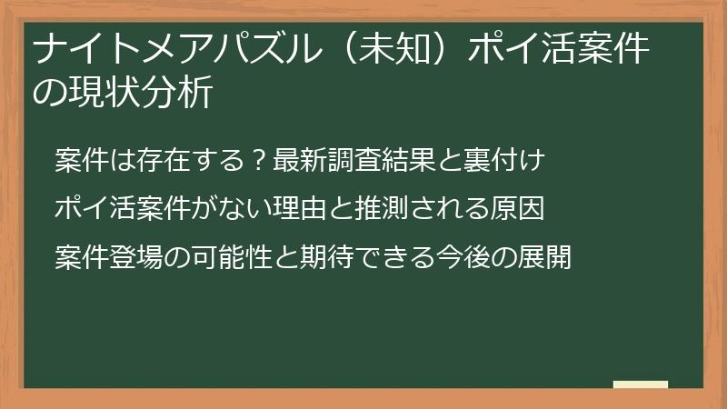 ナイトメアパズル（未知）ポイ活案件の現状分析