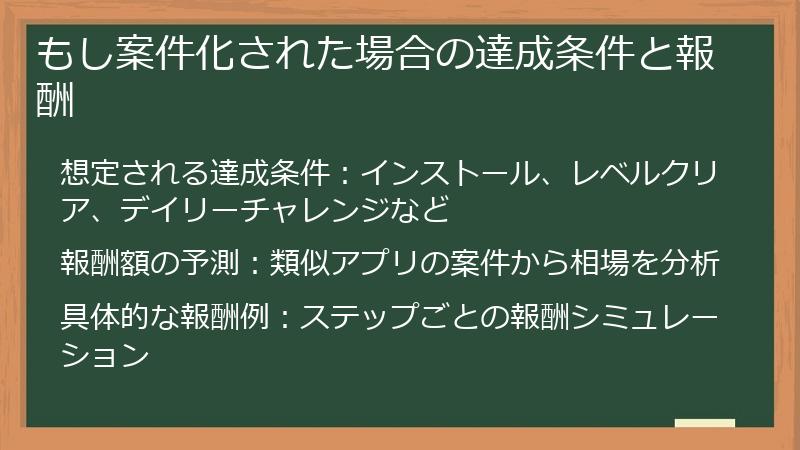もし案件化された場合の達成条件と報酬