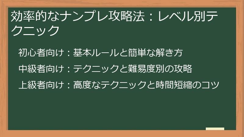 効率的なナンプレ攻略法：レベル別テクニック