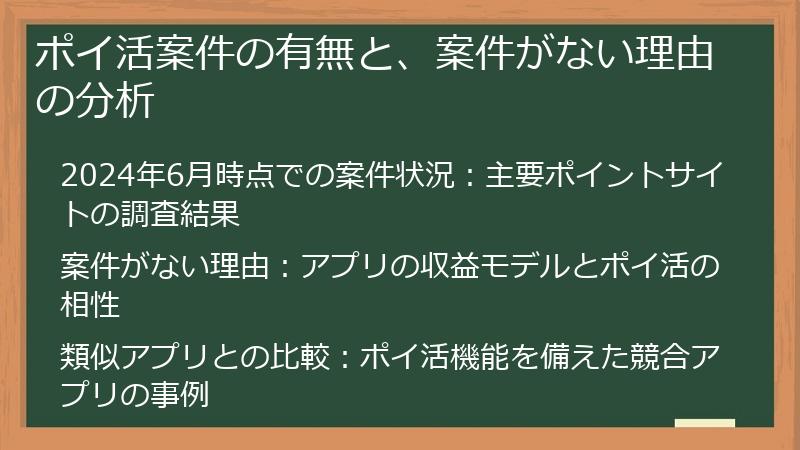 ポイ活案件の有無と、案件がない理由の分析