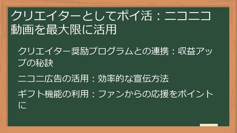クリエイターとしてポイ活：ニコニコ動画を最大限に活用