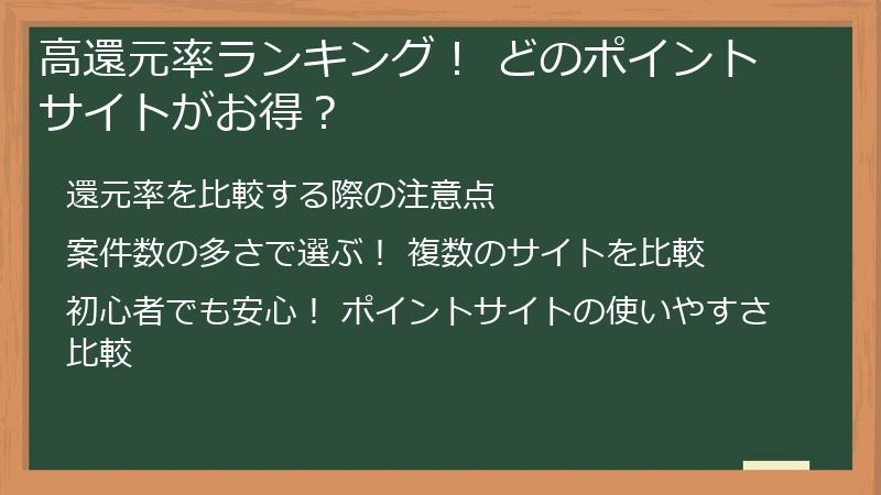 高還元率ランキング！ どのポイントサイトがお得？