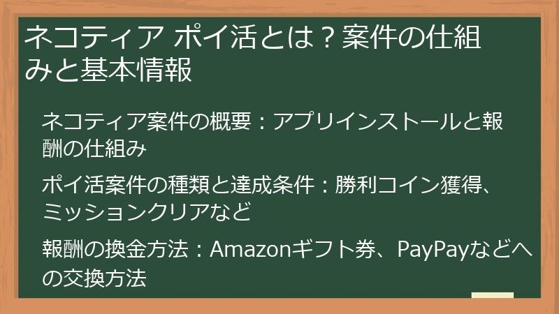 ネコティア ポイ活とは？案件の仕組みと基本情報