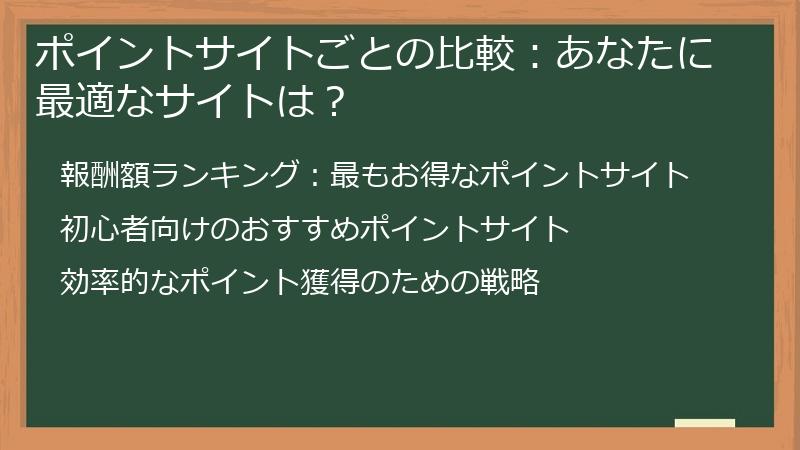ポイントサイトごとの比較：あなたに最適なサイトは？