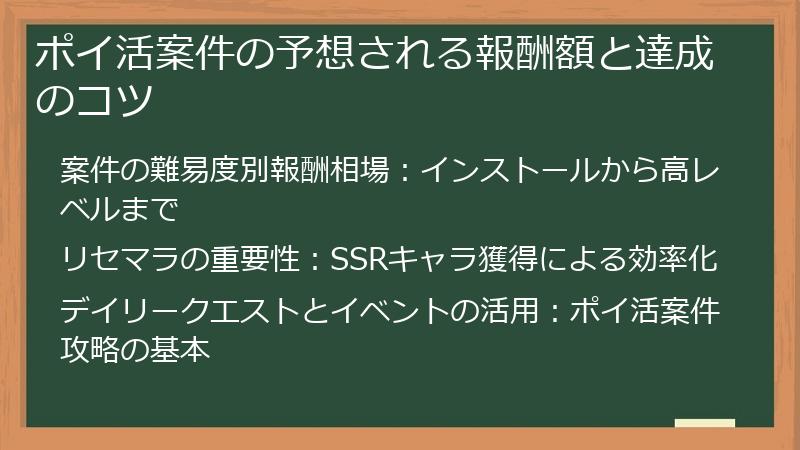 ポイ活案件の予想される報酬額と達成のコツ