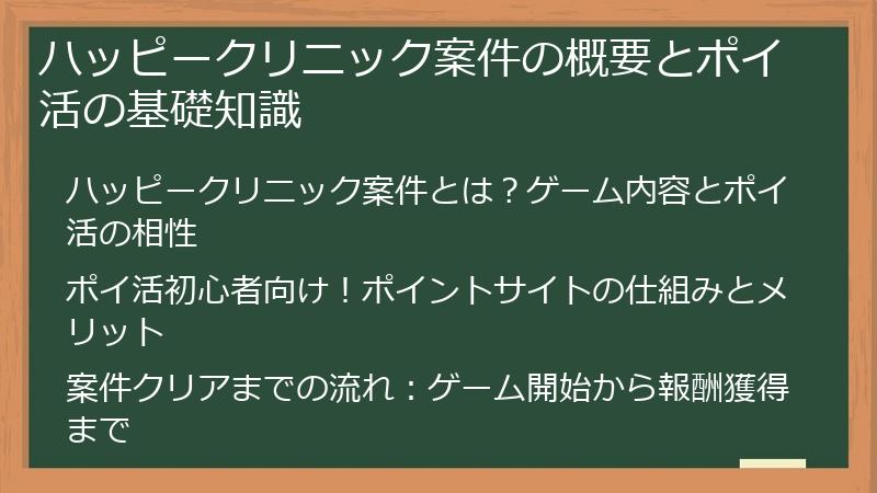 ハッピークリニック案件の概要とポイ活の基礎知識