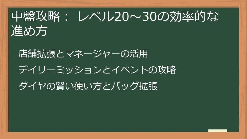 中盤攻略： レベル20～30の効率的な進め方