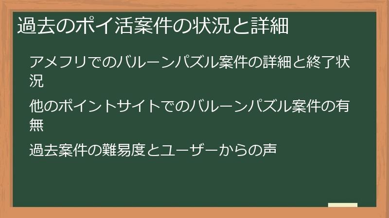 過去のポイ活案件の状況と詳細