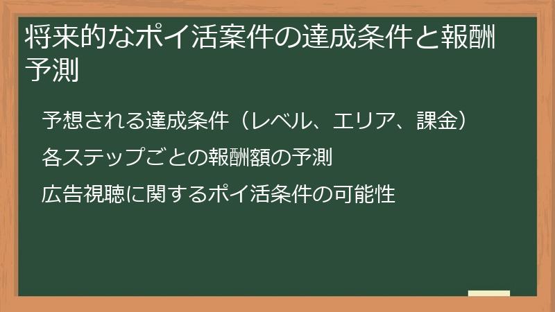 将来的なポイ活案件の達成条件と報酬予測