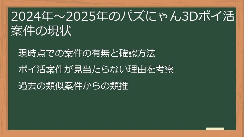 2024年~2025年のパズにゃん3Dポイ活案件の現状