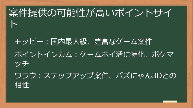 案件提供の可能性が高いポイントサイト