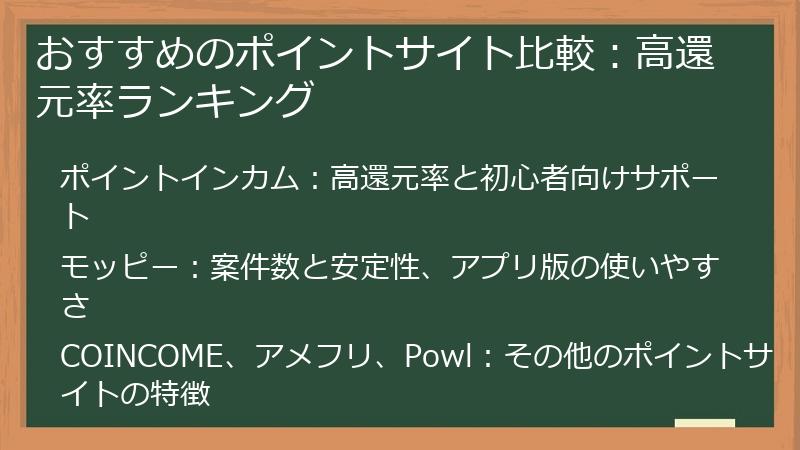 おすすめのポイントサイト比較：高還元率ランキング