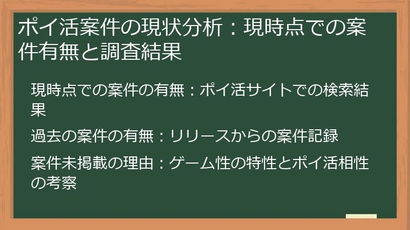 ポイ活案件の現状分析:現時点での案件有無と調査結果