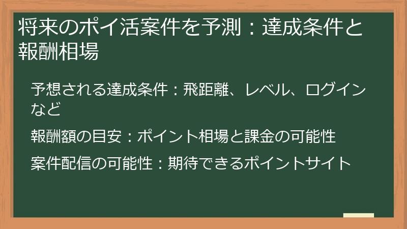 将来のポイ活案件を予測：達成条件と報酬相場