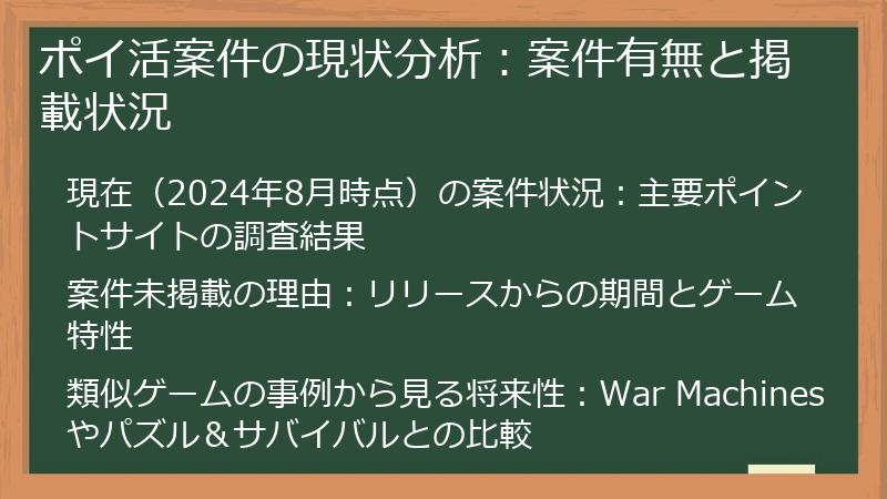 ポイ活案件の現状分析：案件有無と掲載状況