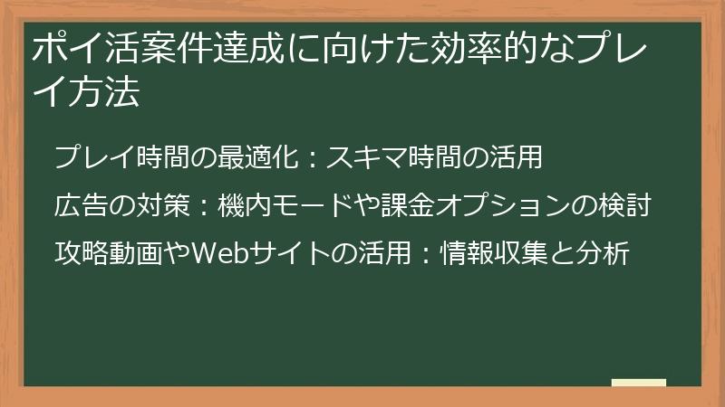 ポイ活案件達成に向けた効率的なプレイ方法