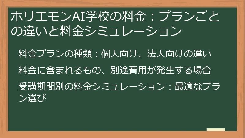 ホリエモンAI学校の料金:プランごとの違いと料金シミュレーション
