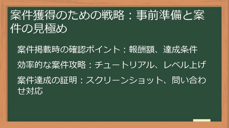 案件獲得のための戦略：事前準備と案件の見極め