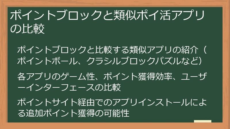 ポイントブロックと類似ポイ活アプリの比較