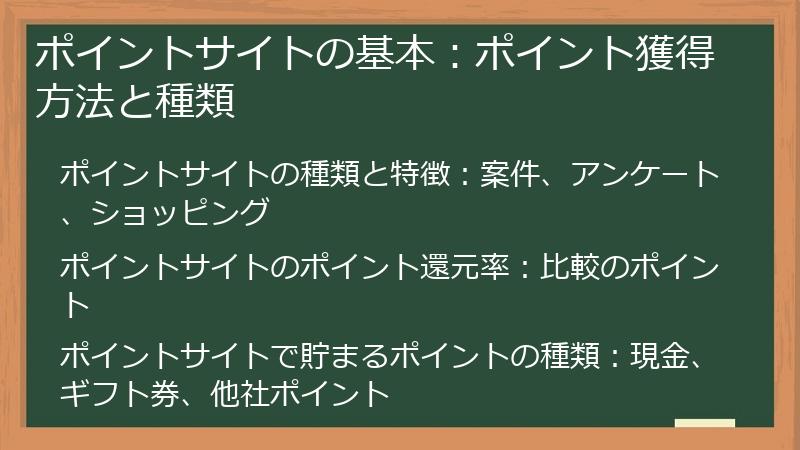 ポイントサイトの基本：ポイント獲得方法と種類