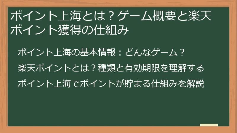 ポイント上海とは？ゲーム概要と楽天ポイント獲得の仕組み