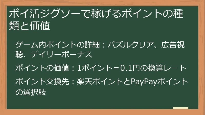 ポイ活ジグソーで稼げるポイントの種類と価値