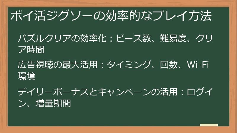 ポイ活ジグソーの効率的なプレイ方法