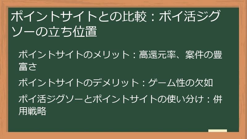 ポイントサイトとの比較：ポイ活ジグソーの立ち位置