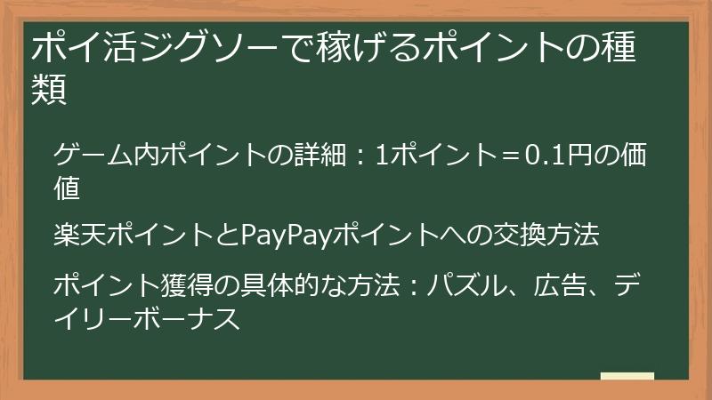 ポイ活ジグソーで稼げるポイントの種類