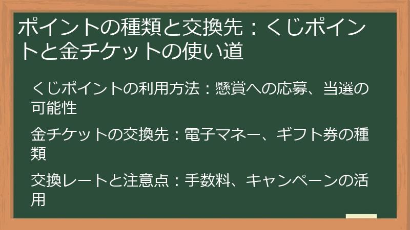 ポイントの種類と交換先：くじポイントと金チケットの使い道