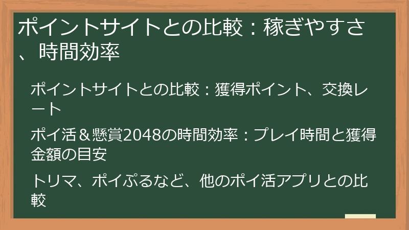ポイントサイトとの比較：稼ぎやすさ、時間効率