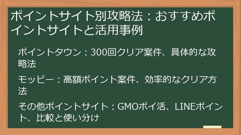 ポイントサイト別攻略法：おすすめポイントサイトと活用事例