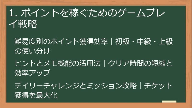 1. ポイントを稼ぐためのゲームプレイ戦略