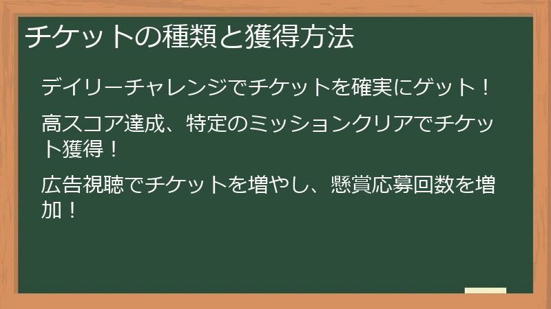 チケットの種類と獲得方法