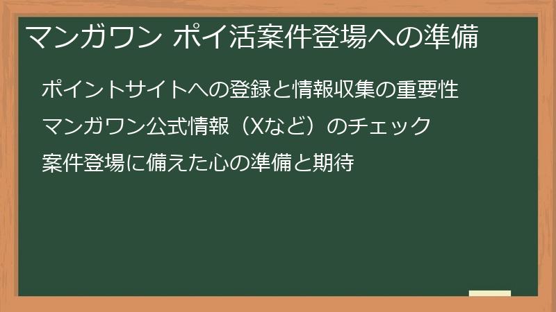 マンガワン ポイ活案件登場への準備