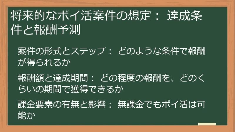 将来的なポイ活案件の想定： 達成条件と報酬予測