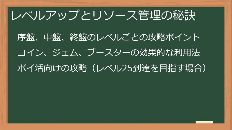 レベルアップとリソース管理の秘訣
