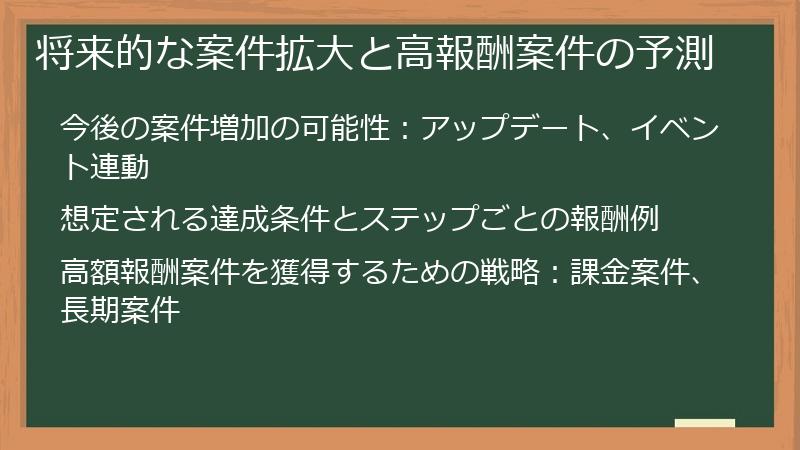 将来的な案件拡大と高報酬案件の予測