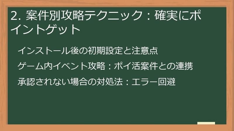 2. 案件別攻略テクニック：確実にポイントゲット