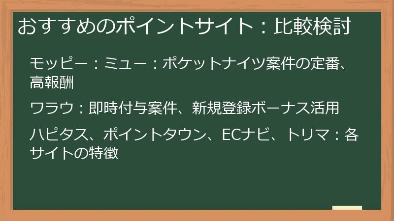 おすすめのポイントサイト：比較検討