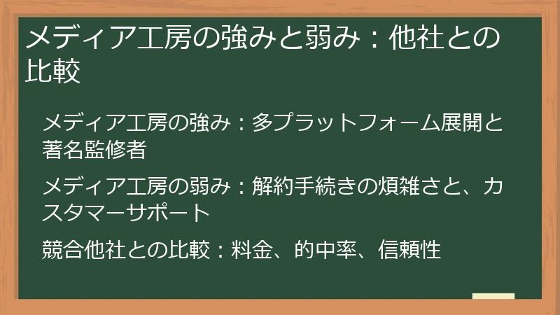 メディア工房の強みと弱み：他社との比較