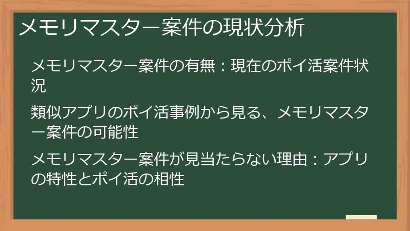 メモリマスター案件の現状分析