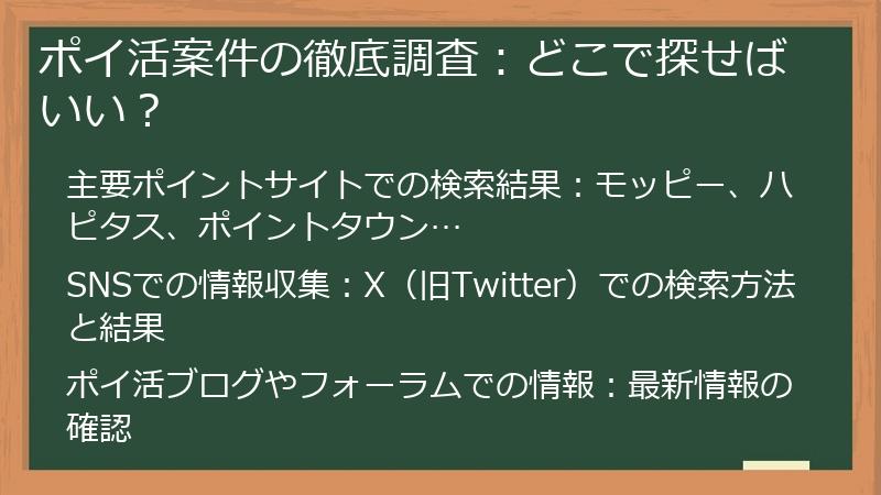 ポイ活案件の徹底調査：どこで探せばいい？